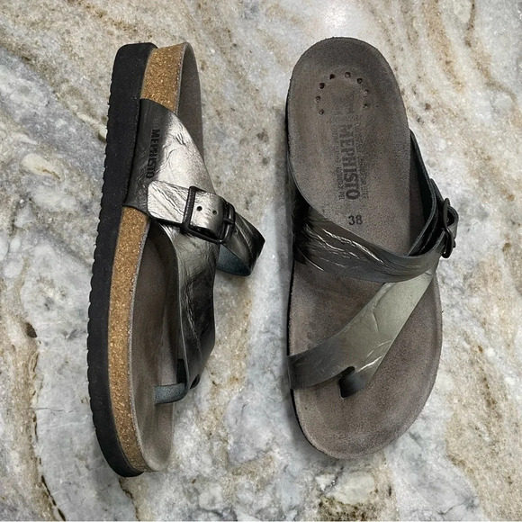 MEPHISTO Silver Helen Leather Comfort Sandals EU 38 - Picture 3 of 14